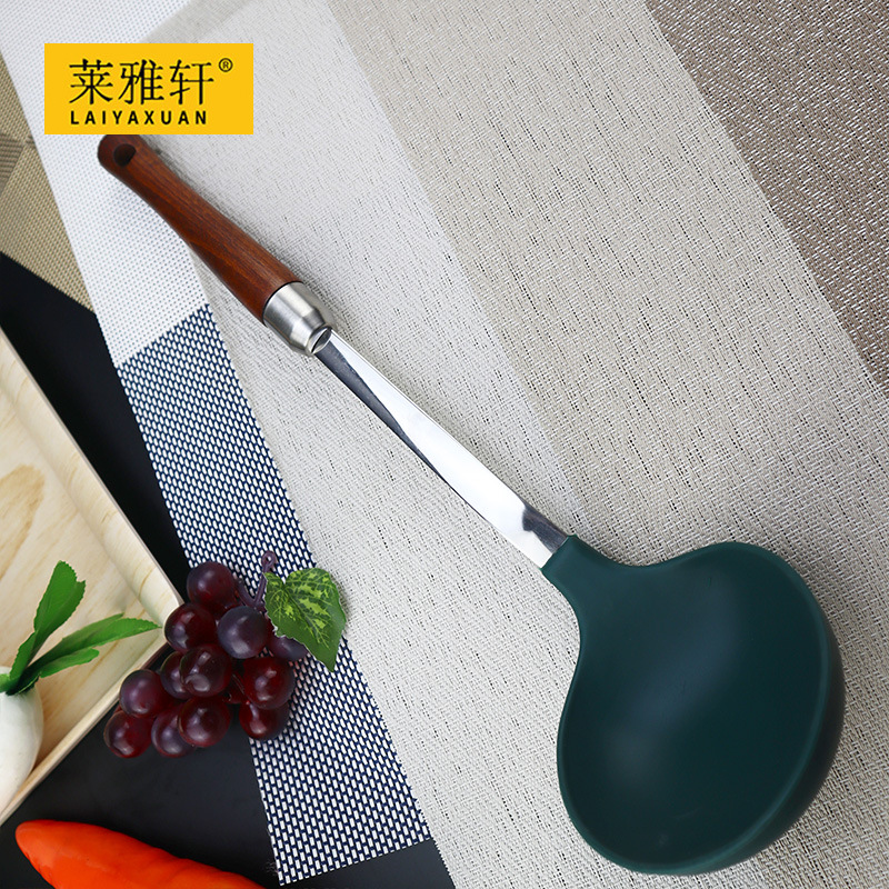 Stainless steel lengthened wooden handle silicone spatula kitchen supplies household non-stick frying spatula soup spoon cooking pot spatula