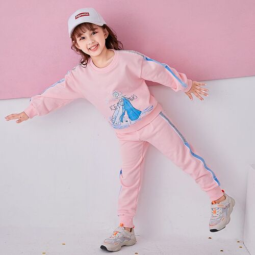 Frozen  Spring and Autumn Girls Suit Sports Korean Version Princess Elsa Print Contrast Color Pullover Sweatshirt Trousers