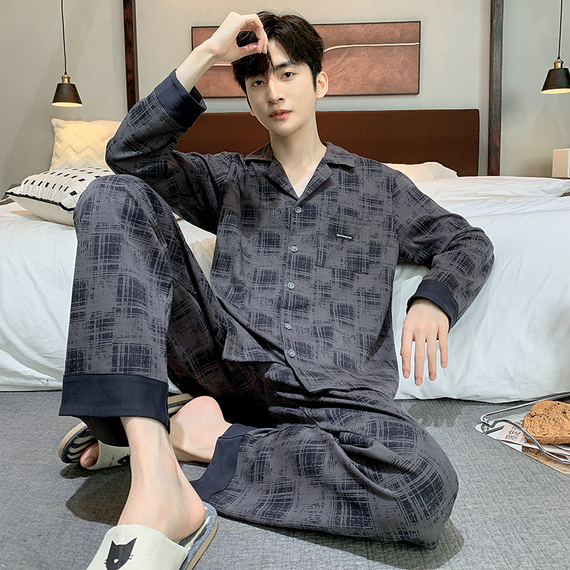 Pijamas de los hombres primavera y otoño manga larga verano Delgado adolescentes niños desgaste del hogar traje se puede usar fuera