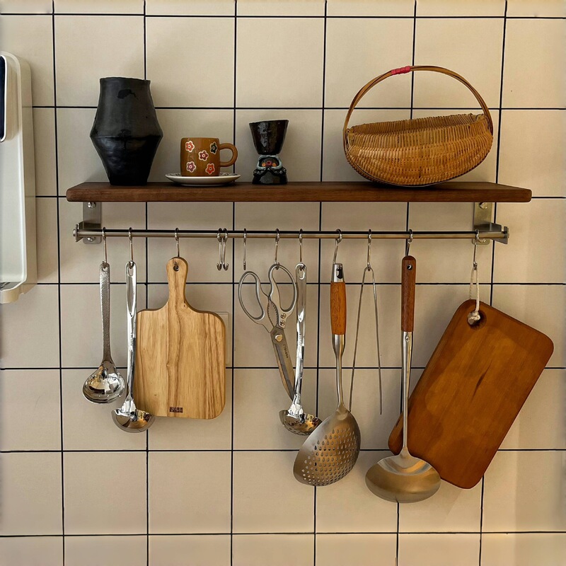 Kitchen Rack Spoon Shovel Kitchen Utensil Hook Rack Stainless Steel Wall-Mounted Storage Pot Knife Rack No Drilling Required