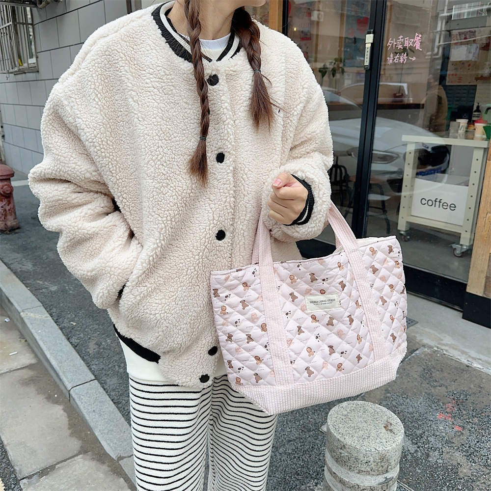 310263 Cute Handbag for Women 2023 Mommy Bag, Bento Bag, Large Capacity quilted cotton-padded hand-held Commuter bag undefined