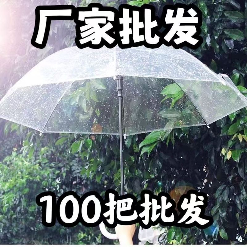 プラスチック透明傘卸売り8骨自動直柄長柄透明太陽日除け傘|undefined