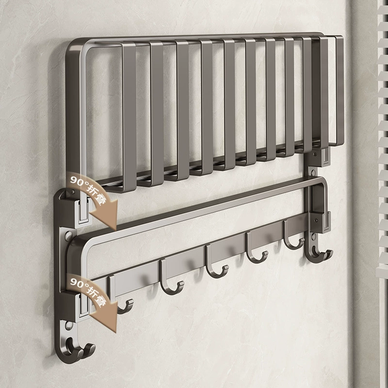 Gun-gray towel rack bathroom punch-free space aluminum towel rack integrated hanger set toilet bathroom storage shelf