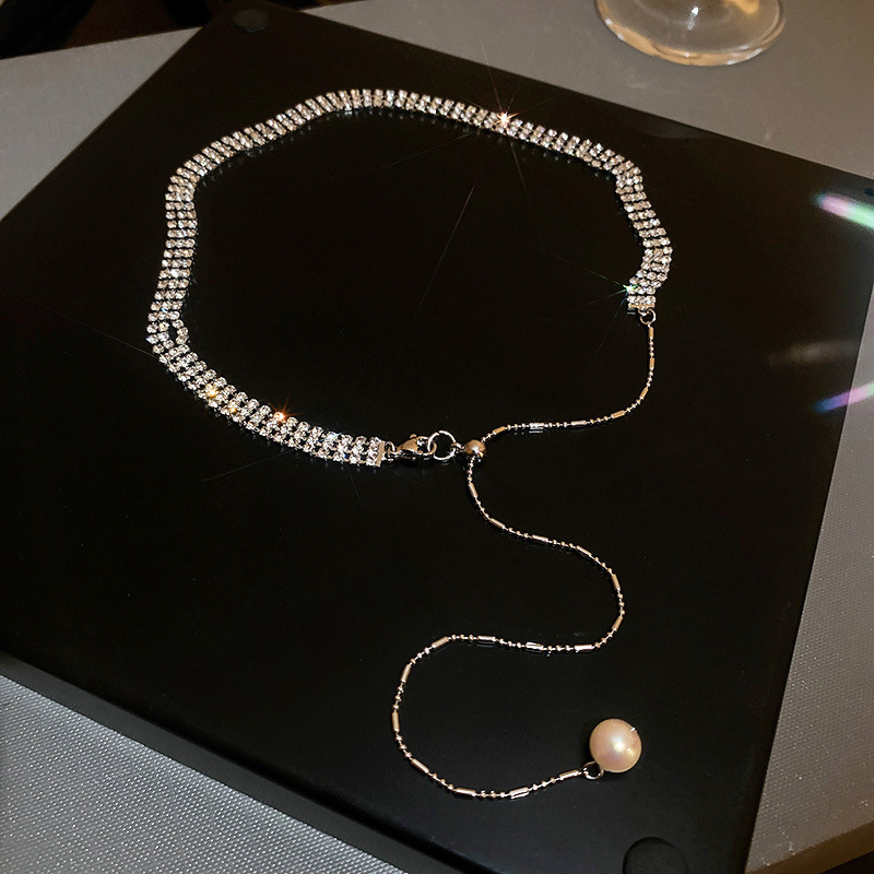 Europeo y americano exagerado diseño completo diamante collar moda personalizada clavícula cadena Internet celebridad al por mayor collar simple para las mujeres