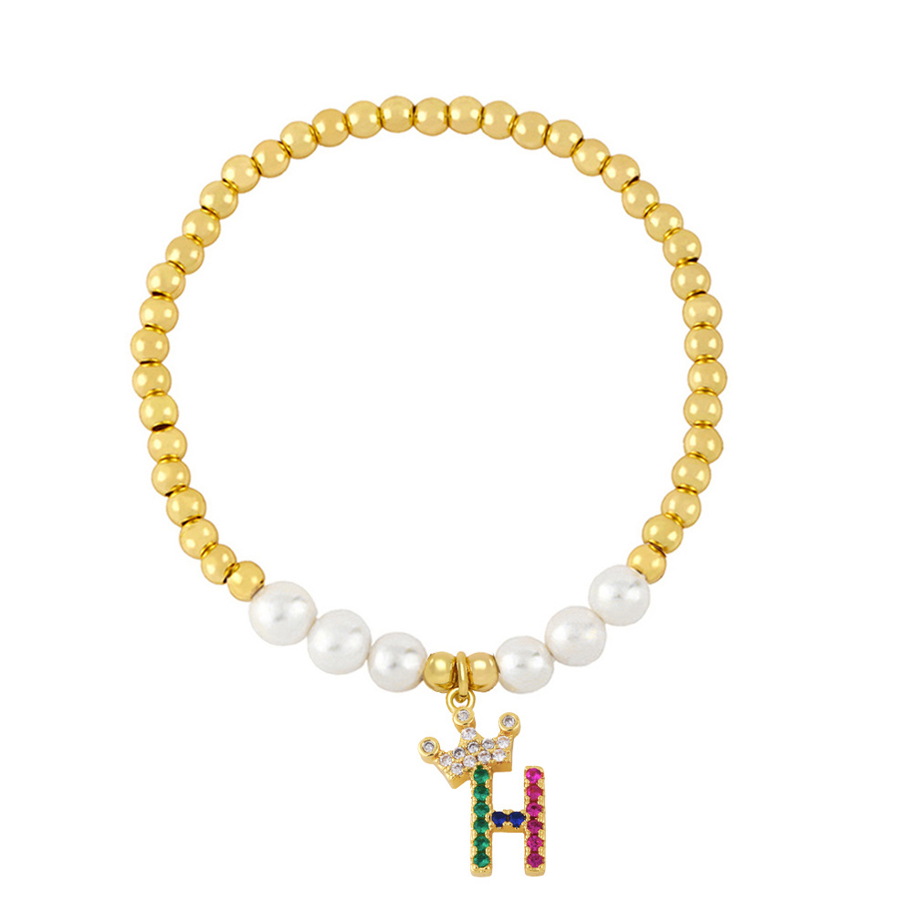 26 English letter bracelet fashion copper beads pearl elastic bracelet