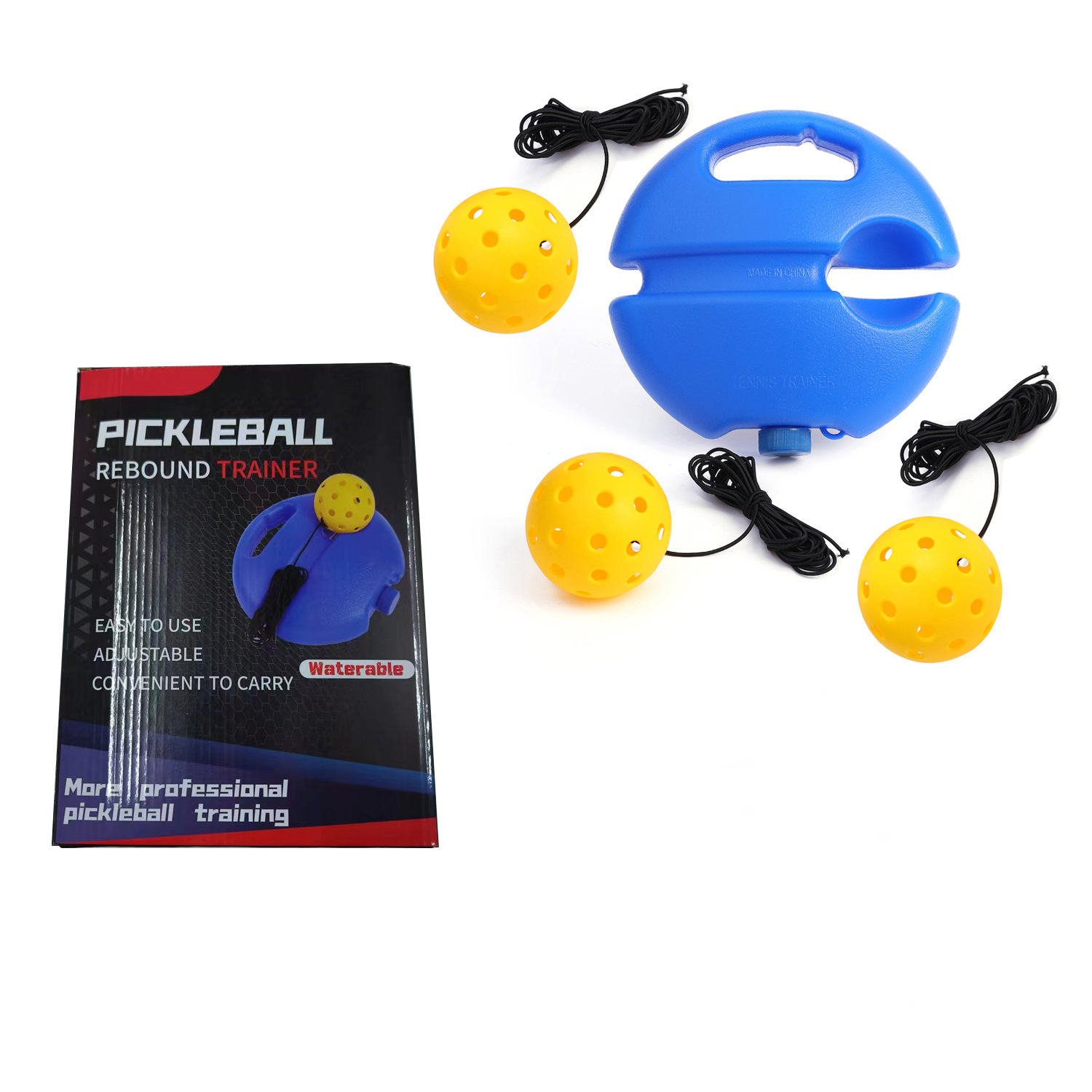 Entrenador de bolas de pico único 40 hoyos PE Bola de agujero elástico alto principiante práctica Pickleball base de inyección de agua