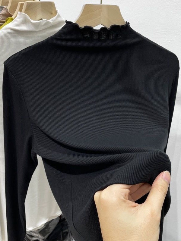 Ribbed Half-High Collar Spring and Autumn Versatile Base Shirt Stylish Top New Inner Layer Niche Base Shirt Trendy