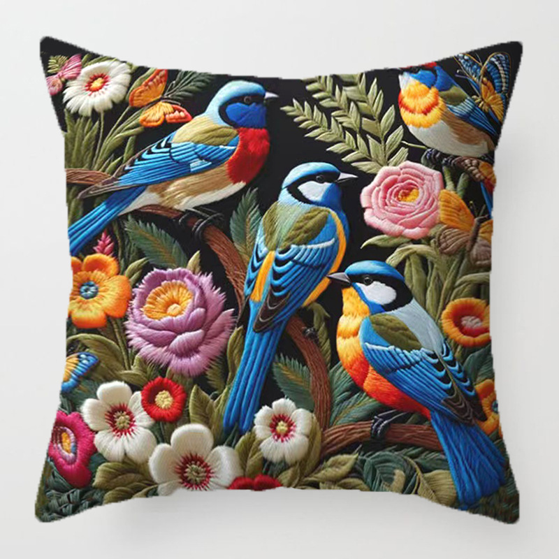 Tanun nuevo retro serie de flores y pájaros almohada Amazon hogar sala de estar sofá estampado almohada al por mayor image 5