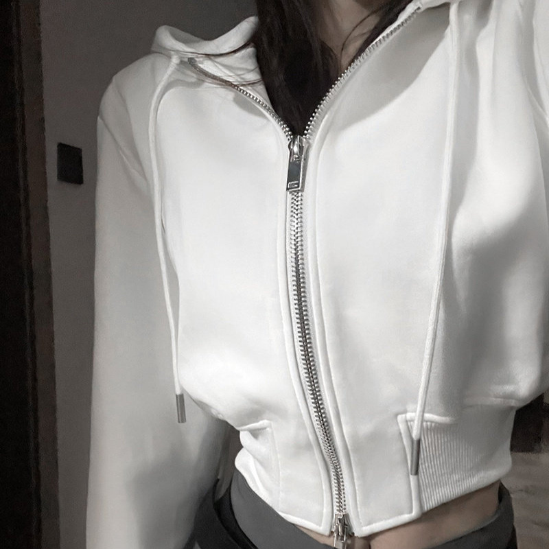 American Street High-end Hooded Sweatshirt Women's Spring and Autumn Short Thin Waist Elegant Zipper Lazy Style BF Jacket American Street High-end Hooded Sweatshirt Women's Spring and Autumn Short Thin Waist Elegant Zipper Lazy Style BF Jacket