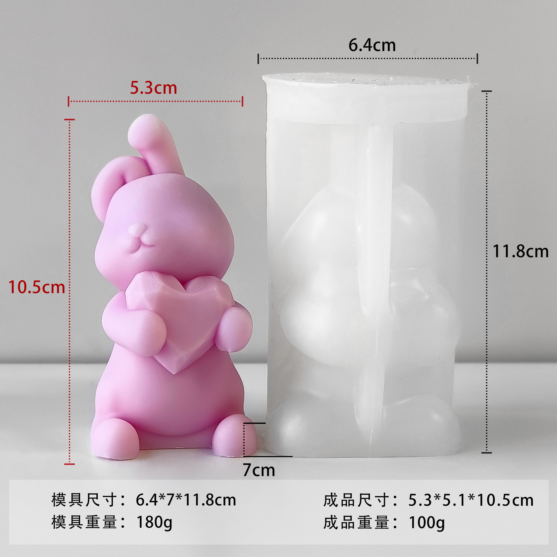 Nuevo conejo de dibujos animados molde de la vela abrazo corazón conejo aromaterapia vela decoración molde DIY conejo jabón hecho a mano