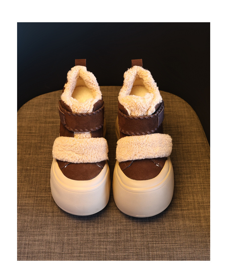 Giày boot nữ cổ cao lót lông cừu đế dày tăng chiều cao, dán Velcro — màu đen chi tiết 18