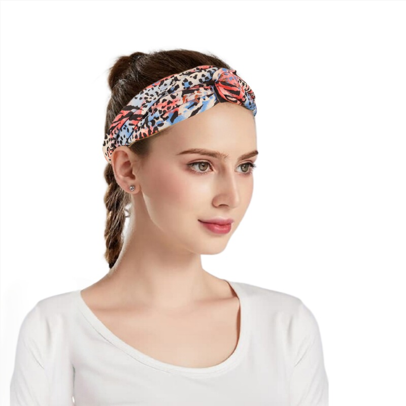 Amazon 春と夏の新しいヒョウ柄プリント弾性つば広クロスヘアバンドヨガフィットネススポーツヘアバンド女性用|undefined