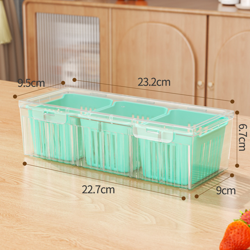 Caja de almacenamiento de frutas y verduras de cocina congelada caja de drenaje de doble capa refrigerador caja de refrigeración transparente