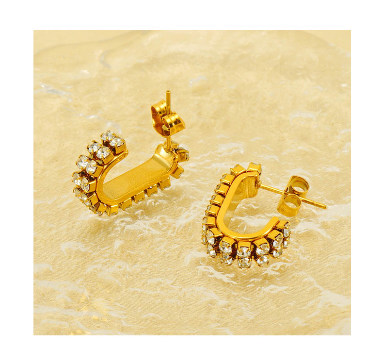 1 Pair Geometric Casual Simple Style Stainless Steel 18K Gold Plated Zircon Ear Studs display picture 1