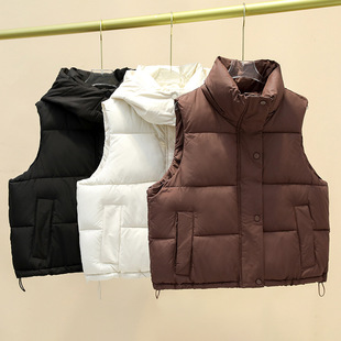 2024 Autumn/Winter Korean Style Export Cotton Vest Casual Thickened Zipper Short Stand Collar Simple Elegant Loose Trendy Style