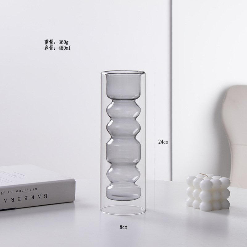 Nórdico ins transparente vidrio doble color florero creativo hidropónico flor salón decoración del hogar Decoración