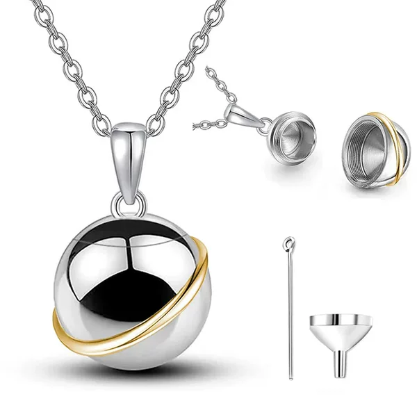 Memorial Pet Cat Dog Hair Urn Pendant Round Openable Perfume Bottle Men and Women Stainless Steel Ashes Necklace