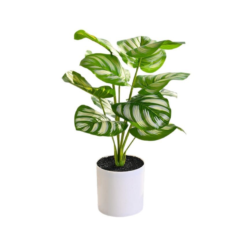 Plantas verdes de 12 hojas, plantas en macetas de simulación, flores artificiales, decoración de estudio fotográfico para el hogar creativo, plantas verdes artificiales, bonsai de simulación