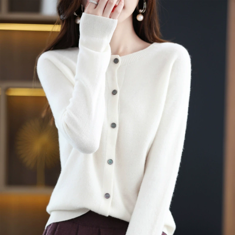 Первая линия одежды осень-зима новый кардиган с круглым вырезом женский свободный длинный рукав дикая куртка толстый свитер вязаный свитер