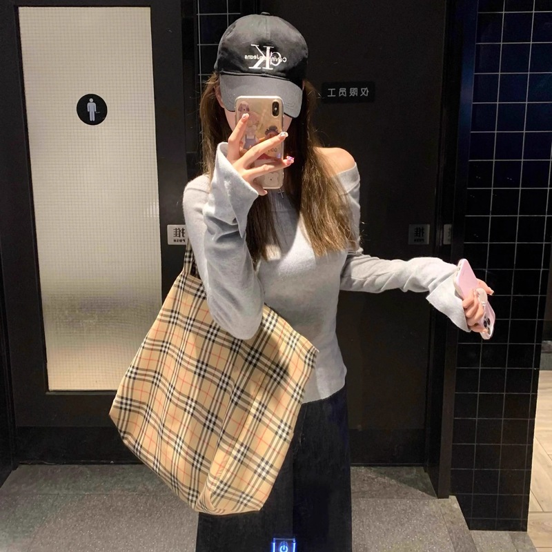 【人棉】斜肩露肩长袖打底女秋冬修身显瘦辣妹上衣打底衫设计|undefined