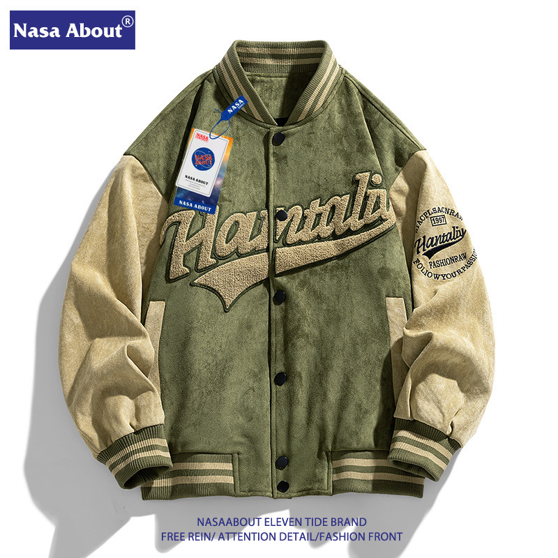 NASA Joint Suede Baseball Suede Men's and Women's Loose vintage Autumn Ins American Aviator Couple Jacket