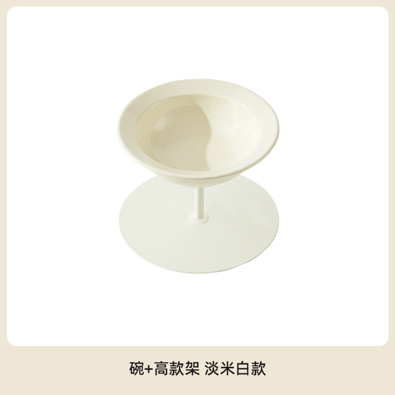 Cerámica alta pie de gran calibre de alto valor facial mascota gato plato volador cuello protector columna cervical anti derrumbe granos beber tazón de agua tazón