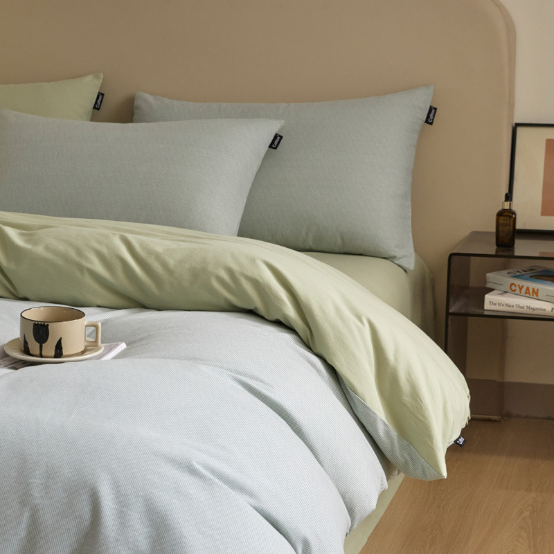 High-end nuevo algodón molido cama gaza de cuatro piezas conjunto de color sólido de doble parche de algodón puro tipo a sábanas de cama 4 suave