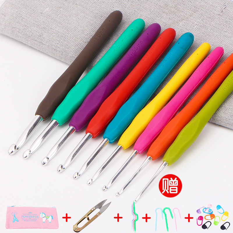 Traje de herramienta de ganchillo tejido a mano aguja de palo de lana marca de aguja hebilla aguja de giro con bolsa de almacenamiento aguja de gancho de aluminio