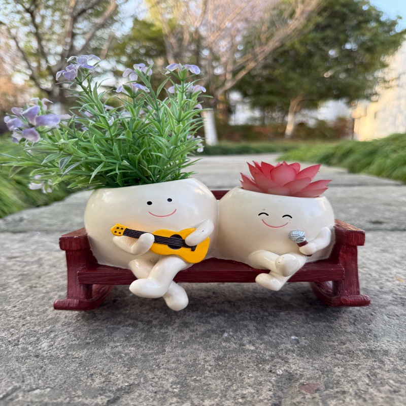 Creatividad transfronteriza nueva oficina en el hogar maceta de flores carnosas lindas mecedoras cara redonda sentada piano planta de maceta de flores para dos personas