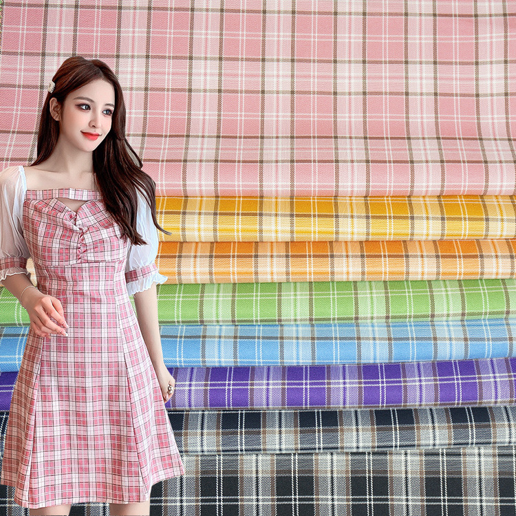 春夏旗袍连衣裙时装面料 涤纶弹力格子色织布 JK百褶裙制服裙布料