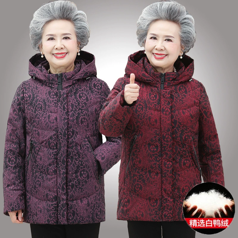 Зимний пуховик для бабушки, утолщенное пальто на белом утином пуху для пожилых женщин с хлопковой подкладкой, пальто для пожилых женщин с хлопковой подкладкой, короткое пальто для мамы