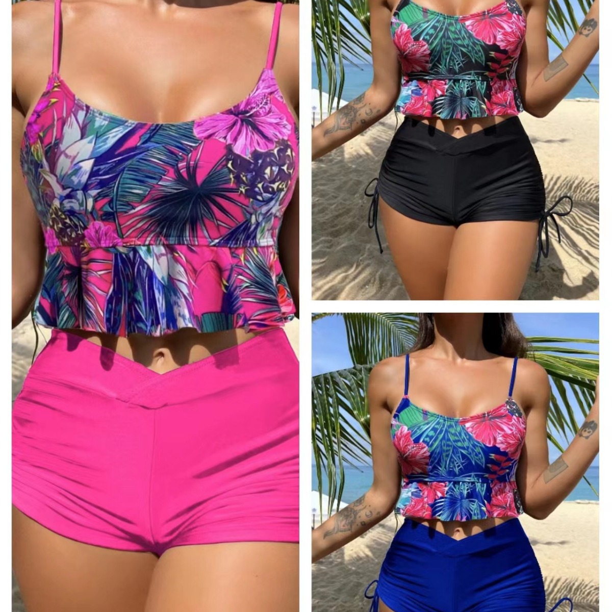 European and American cross-border foreign trade new split sexy high waist boxer bikini swimsuit Amazon bikini