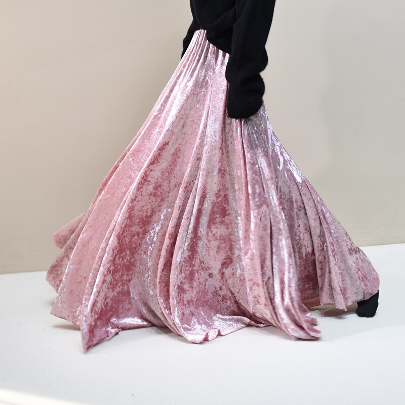 2026 Autumn New Retro Diamond Velvet High-Waisted Mid-Length Slimming Skirt Gold Velvet A-Line Long Skirt 2026 Autumn New Retro Diamond Velvet High-Waisted Mid-Length Slimming Skirt Gold Velvet A-Line Long Skirt