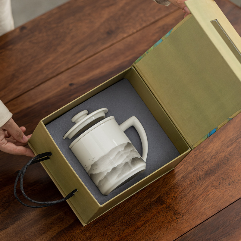 Taza de té de paisaje de estilo nacional de tres piezas para el día del padre regalos de la empresa de retiro de la reunión anual impresa LOGO