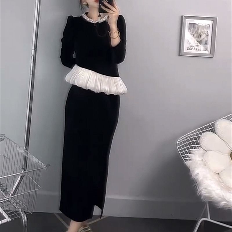 欧货高级感时尚套装女24秋季设计感赫本风荷叶边上衣半身裙两件套|undefined