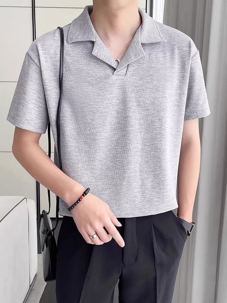 Camicia collo cubano uomo oversized texture waffle maniche corte_voghion.com