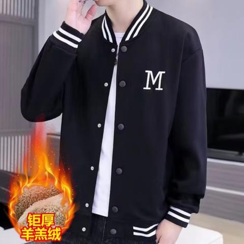 秋冬季青春流行长袖队服外套慵懒棒球服加绒夹克秋冬保暖情侣上衣