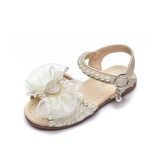女童夏季新款时装凉鞋小学生女孩子平跟典雅风水钻皇冠公主沙滩鞋
