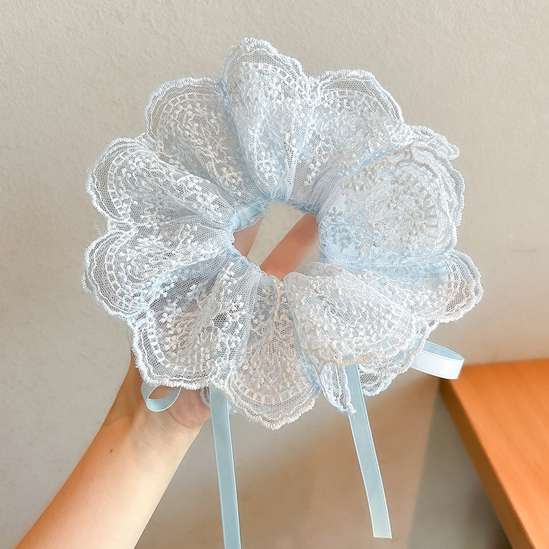 1 # lazo de pelo con cordón de encaje azul-29cm * 15cm