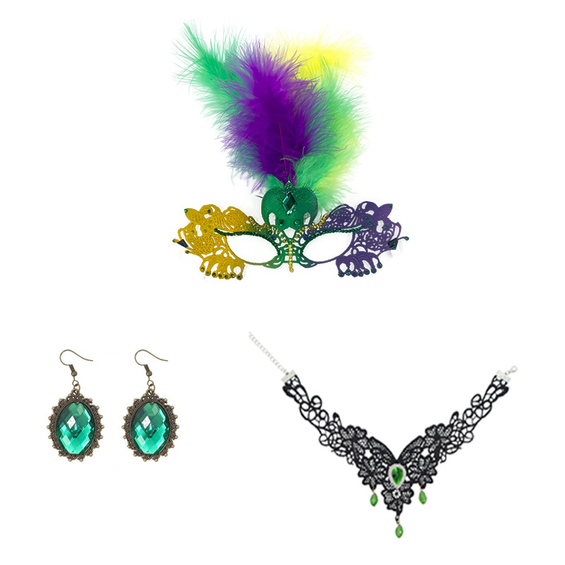 Carnaval transfronterizo máscara de encaje dorado y púrpura, máscara de mitad de cara sexy