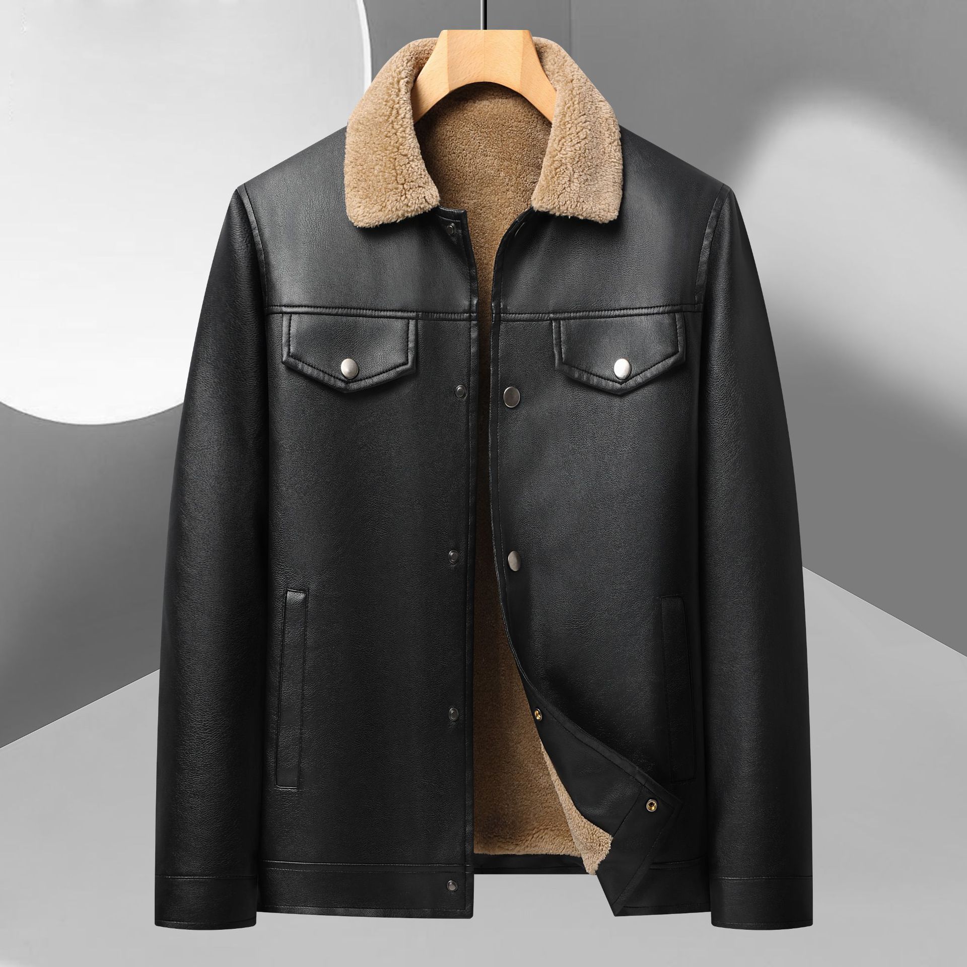 新款皮毛一体2025秋冬款小翻领皮夹克外套男士高档加绒保暖皮衣