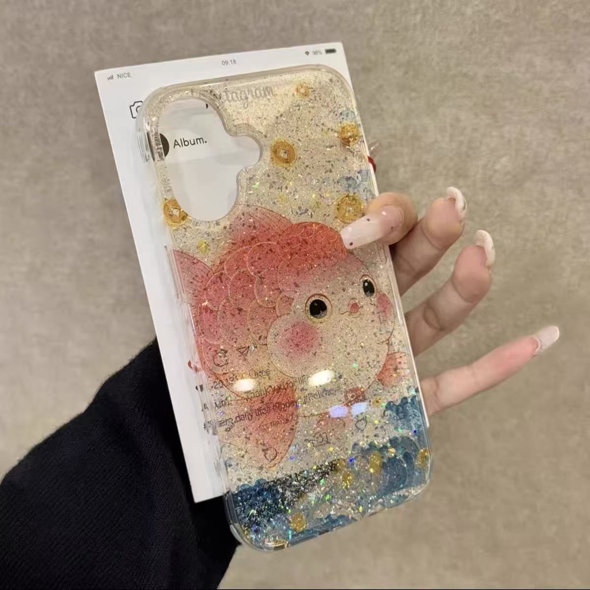 Nuevo brillo chino Lucky Koi para iPhone 14 funda para teléfono móvil 16ProMax Apple 15 hembra 13 colgante 16