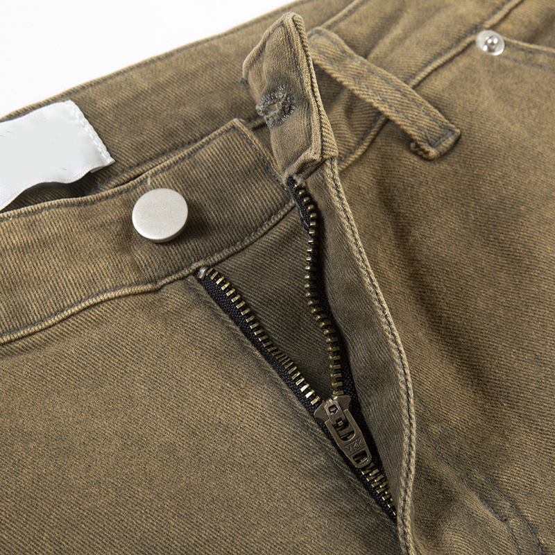 Moda creativa nuevo ejército verde costura micro-elástico registro jeans hombres costura micro-elástico Pantalones rectos al por mayor