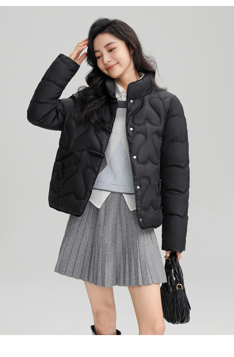New Chinese style 2024 winter retro button down short fashion stand collar lightweight women's cotton Down jacket_voghion.com
