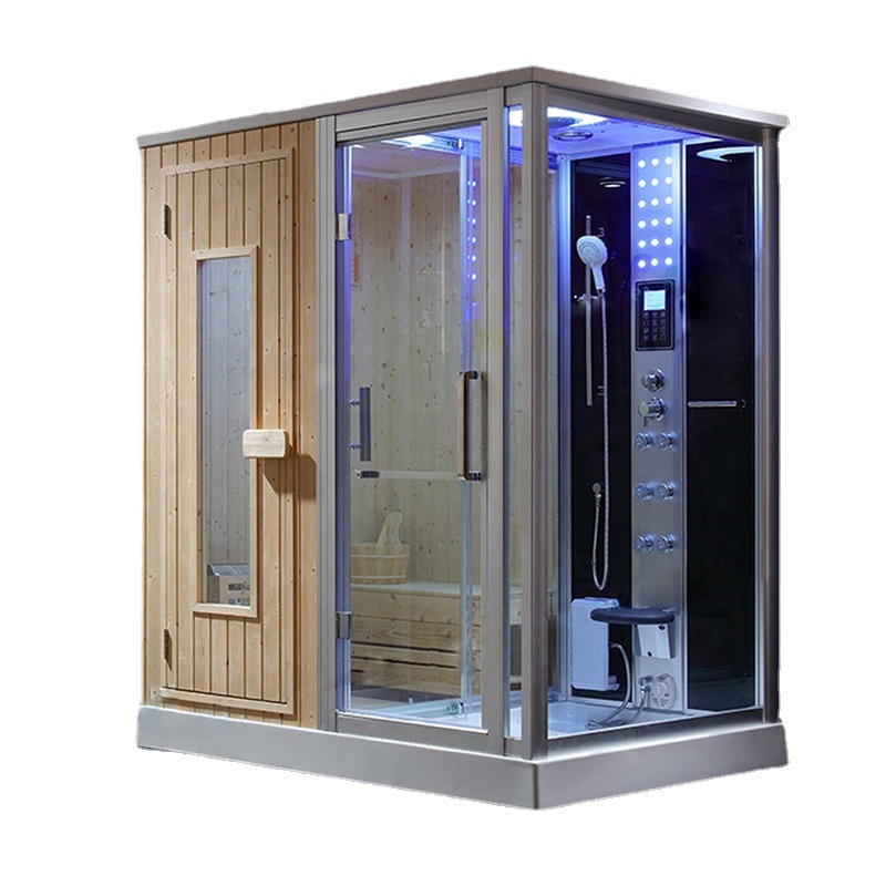 Foshan suministro directo de fábrica de hierro abeto sauna cuarto de ducha húmedo y seco de doble uso integrado cuarto de baño de vapor húmedo seco