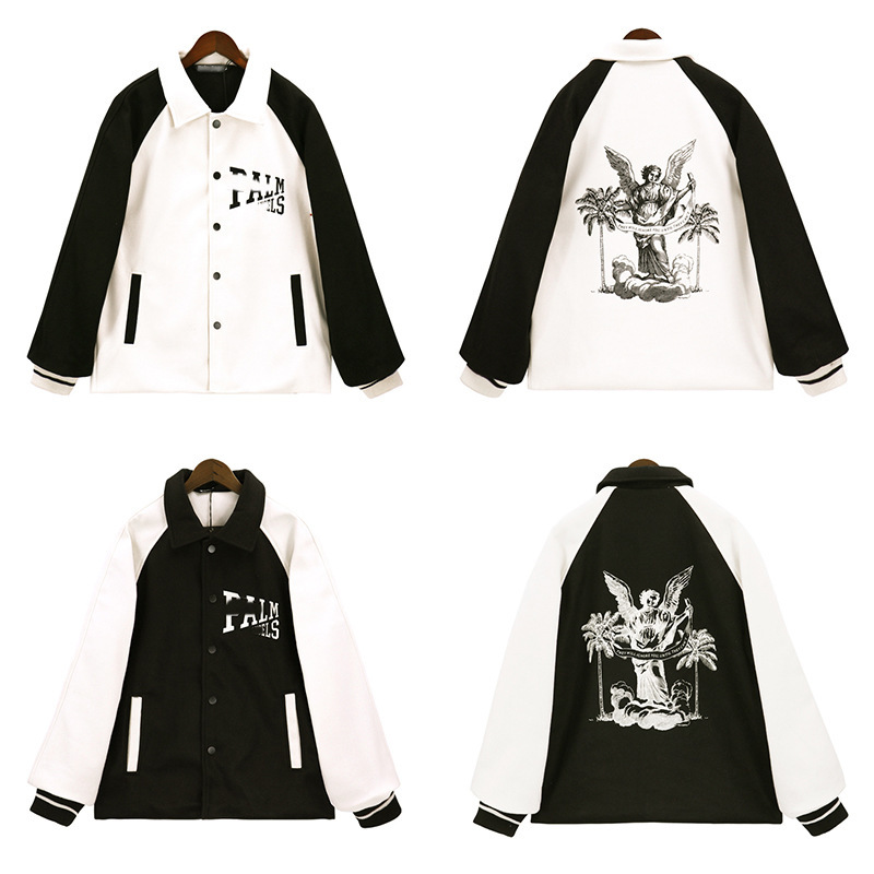 New palm preppy style woolen color matching jacket palm Angel baseball uniform European and American fashion brand men's casual jacket New palm preppy style woolen color matching jacket palm Angel baseball uniform European and American fashion brand men's casual jacket