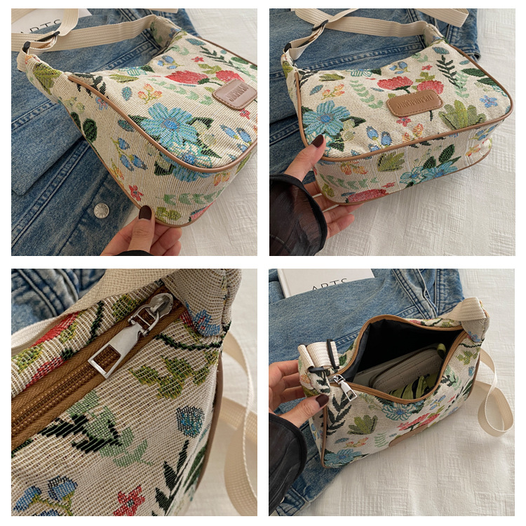 Popular fashion, simple, large-capacity printed trend 2024, fashionable patchwork canvas single-shoulder bag, small square bag, women's bag, trendy undefined