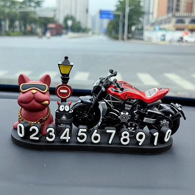 sign, personalized interior decoration accessory: Nömrəli dayanma kartı - red-french-bulldog-streetlight-oil-drum-demon-cruise-red-3d-o-style