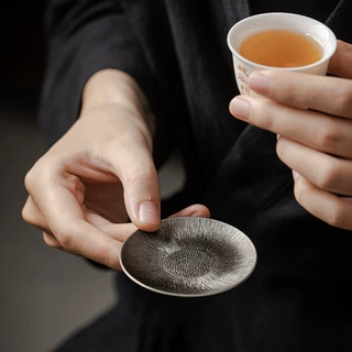 合金如意茶杯垫仿古防滑家用茶餐厅办公室圆形茶杯托功夫茶具配件