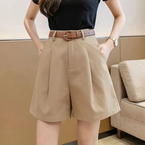 Khaki women's summer thin high-waisted slimming loose wide-leg middle pants casual suit three-quarter pants trendy